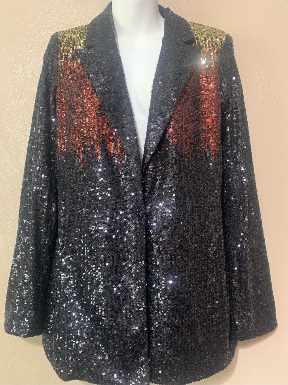 Dennis Basso size 8  Black Sequin Blazer with Copper Gold Ombre Shoulders NWOT - Picture 3 of 6